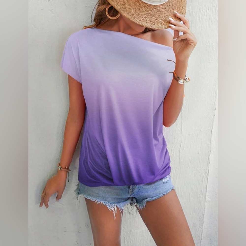 Ombre Batwing Sleeve Ruched Tee